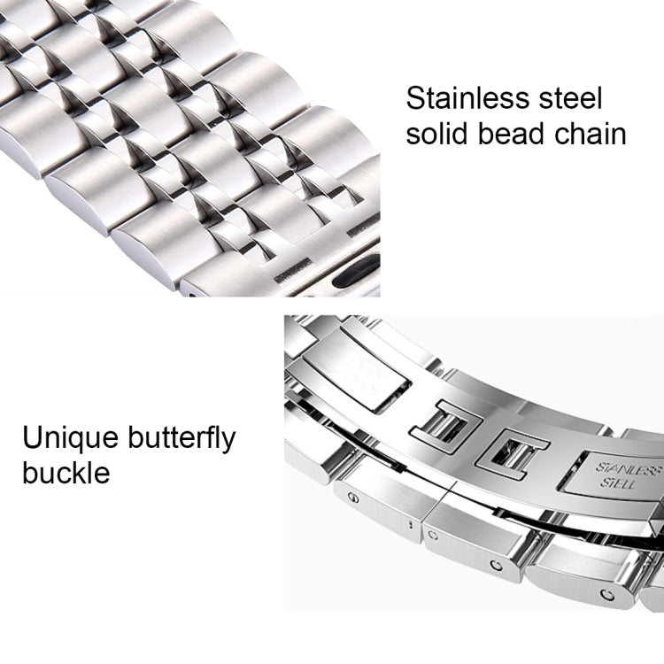 Hidden Butterfly Buckle 7 Beads Stainless Steel Watch Band For Apple Watch 42mm(Black Gold) - Watch Bands by buy2fix | Online Shopping UK | buy2fix