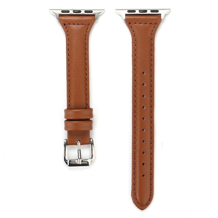 Simple Fashion Genuine Leather T Type Watch Band for Apple Watch Series 3 & 2 & 1 38mm(Brown) - Watch Bands by buy2fix | Online Shopping UK | buy2fix