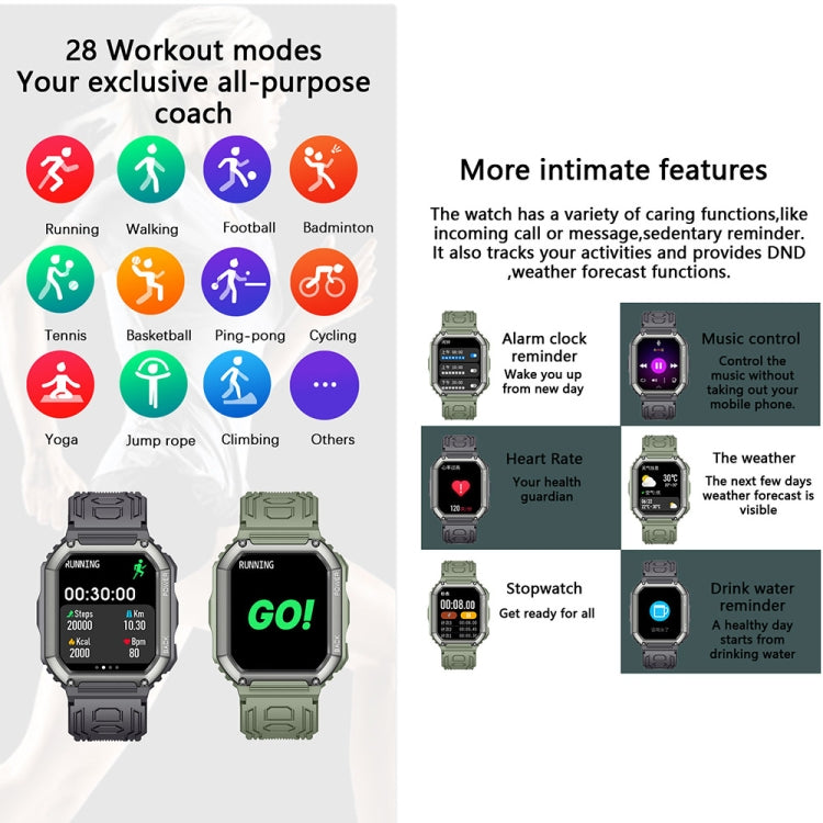 KR06 Waterproof Pedometer Sport Smart Watch, Support Heart Rate / Blood Pressure Monitoring / BT Calling (Camouflage Black) - Smart Watches by buy2fix | Online Shopping UK | buy2fix