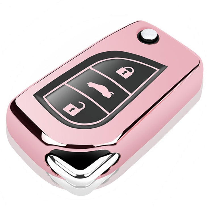 TPU One-piece Electroplating Opening Full Coverage Car Key Case with Key Ring for TOYOTA YARIS L / COROLLA / YARIS L / CAMRY / VIOS / HIGHLANDER (Pink) - Car Key Cases by buy2fix | Online Shopping UK | buy2fix