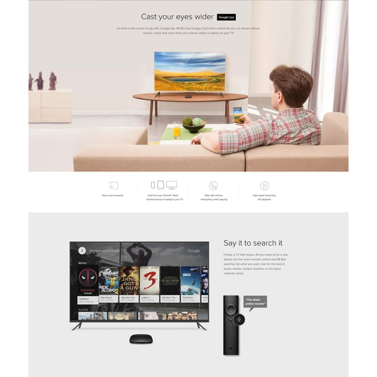 Original Xiaomi Mi Box (Global Version) 4K Android TV 6.0 Set-top Box Quad-core Cortex-A53 2.0GHz Dual-band Wi-Fi 2.4GHz / 5GHz, Bluetooth 4.0 / 3.0, 2GB+8GB - Others by Xiaomi | Online Shopping UK | buy2fix