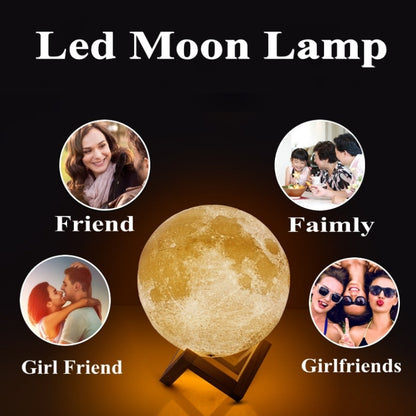 Customized Touch Switch 3-color 3D Print Moon Lamp USB Charging Energy-saving LED Night Light with Wooden Holder Base, Diameter:20cm - Night Lights by buy2fix | Online Shopping UK | buy2fix