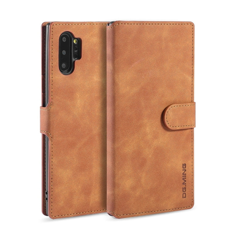 DG.MING Retro Oil Side Horizontal Flip Case with Holder & Card Slots & Wallet for Galaxy Note 10+(Brown) - Galaxy Phone Cases by DG.MING | Online Shopping UK | buy2fix