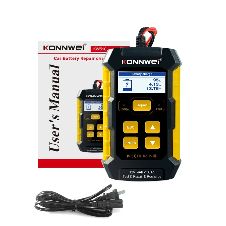 KONNWEI KW510 3 in 1 Car Battery Tester / Charger / Repairer, Support 8 Languages (EU Plug) - Code Readers & Scan Tools by buy2fix | Online Shopping UK | buy2fix