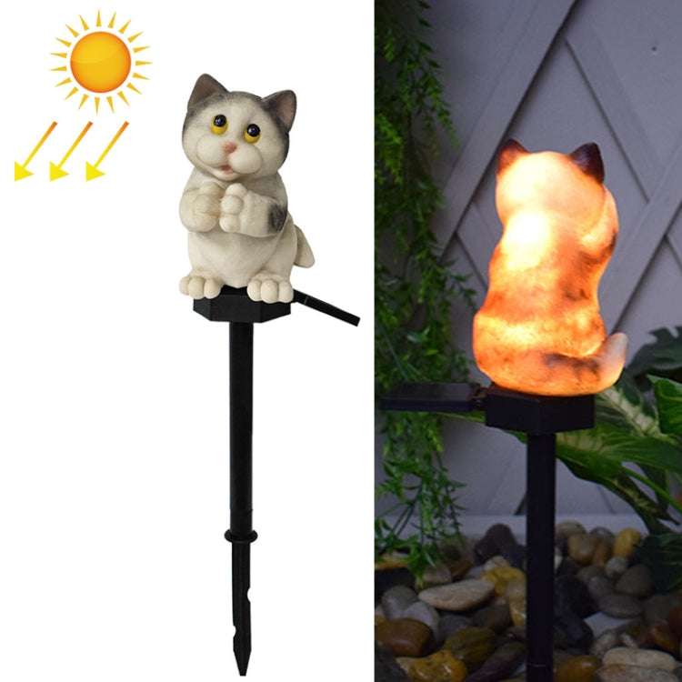 Solar Powered Resin Cat Shape Landscape Light Outdoor LED Garden Lawn Light(Grey-C) - Solar Lights by buy2fix | Online Shopping UK | buy2fix