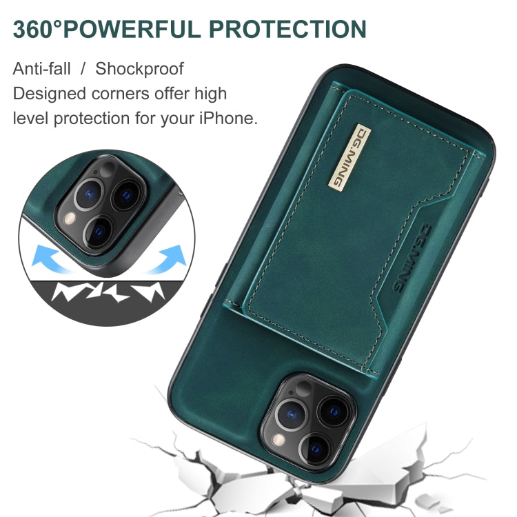 For iPhone 12 Pro Max DG.MING M2 Series 3-Fold Multi Card Bag + Magnetic Back Cover Shockproof Case with Wallet & Holder Function(Green) - iPhone 12 Pro Max Cases by DG.MING | Online Shopping UK | buy2fix