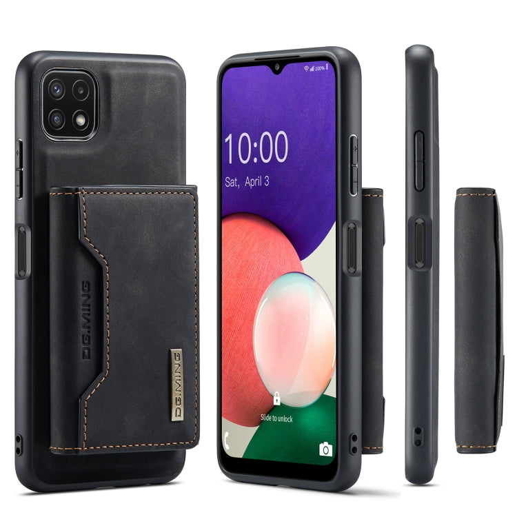 For Samsung Galaxy A22 5G DG.MING M2 Series 3-Fold Multi Card Bag Back Cover Shockproof Case with Wallet & Holder Function(Black) - Galaxy Phone Cases by DG.MING | Online Shopping UK | buy2fix