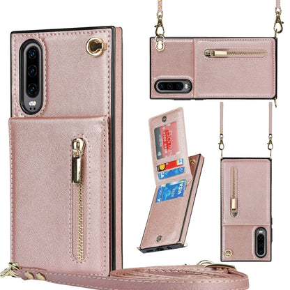 For Huawei P30 Cross-body Zipper Square TPU+PU Back Cover Case with Holder & Card Slots & Wallet & Strap(Rose Gold) - Huawei Cases by buy2fix | Online Shopping UK | buy2fix