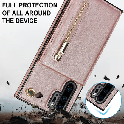 For Huawei P30 Pro Cross-body Zipper Square TPU+PU Back Cover Case with Holder & Card Slots & Wallet & Strap(Rose Gold) - Huawei Cases by buy2fix | Online Shopping UK | buy2fix