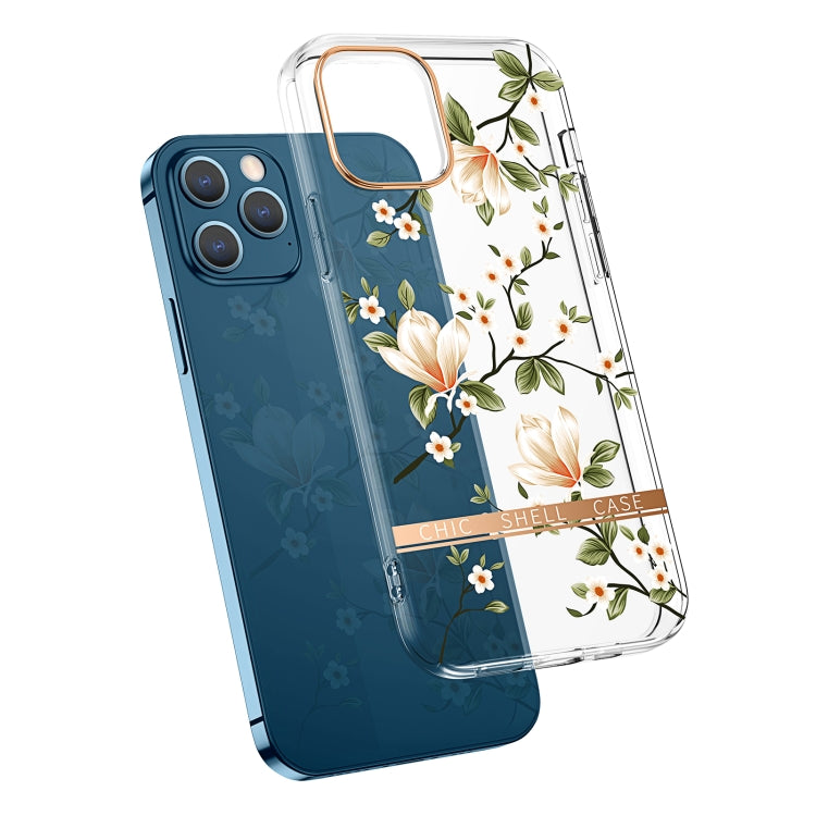 For iPhone 12 Pro Max High Translucent Electroplating Flower Pattern TPU + PC Shockproof Case(Magnolia) - iPhone 12 Pro Max Cases by buy2fix | Online Shopping UK | buy2fix