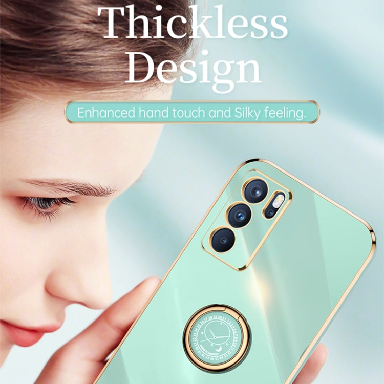 For OPPO Reno6 5G XINLI Straight 6D Plating Gold Edge TPU Shockproof Case with Ring Holder(Mint Green) - OPPO Cases by XINLI | Online Shopping UK | buy2fix