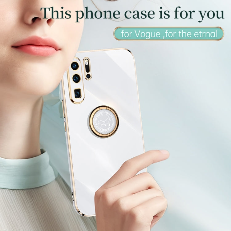 For Huawei P30 Pro XINLI Straight Edge 6D Electroplate TPU Phone Case with Ring Holder(White) - Huawei Cases by XINLI | Online Shopping UK | buy2fix