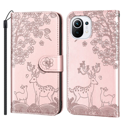 For Xiaomi Mi 11 Lite Sika Deer Embossing Pattern Horizontal Flip PU Leather Case with Holder & Card Slot & Wallet & Photo Frame(Rose Gold) - Xiaomi Cases by buy2fix | Online Shopping UK | buy2fix