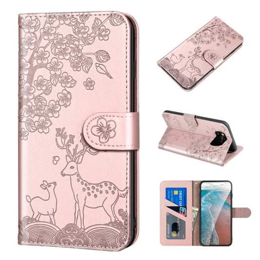 For Xiaomi Poco X3 Sika Deer Embossing Pattern Horizontal Flip PU Leather Case with Holder & Card Slot & Wallet & Photo Frame(Rose Gold) - Xiaomi Cases by buy2fix | Online Shopping UK | buy2fix