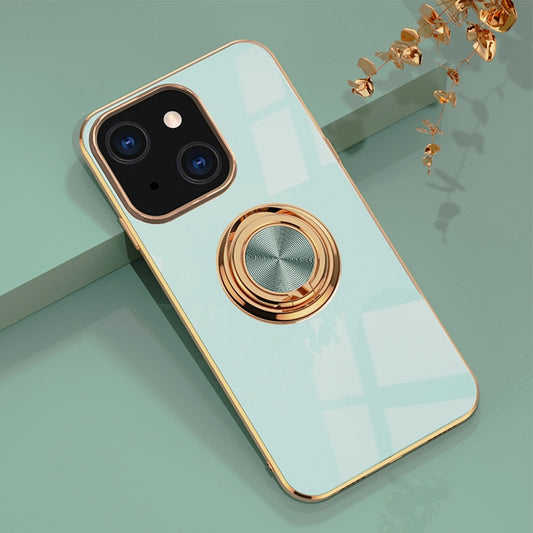For iPhone 13 Pro Max 6D Electroplating Full Coverage Silicone Protective Case with Magnetic Ring Holder (Light Cyan) - iPhone 13 Pro Max Cases by buy2fix | Online Shopping UK | buy2fix