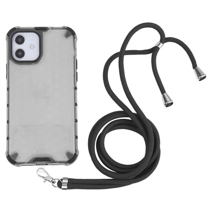 For iPhone 12 / 12 Pro Shockproof Honeycomb PC + TPU Case with Neck Lanyard(Grey) - iPhone 12 / 12 Pro Cases by buy2fix | Online Shopping UK | buy2fix