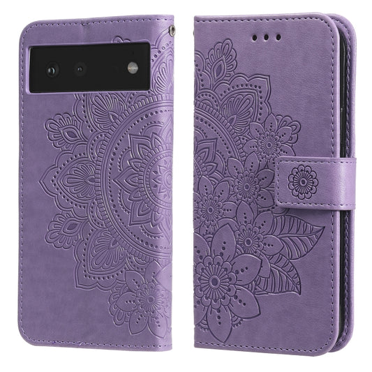For Google Pixel 6 7-petal Flowers Embossing Pattern Horizontal Flip PU Leather Case with Holder & Card Slots & Wallet & Photo Frame(Light Purple) - Google Cases by buy2fix | Online Shopping UK | buy2fix