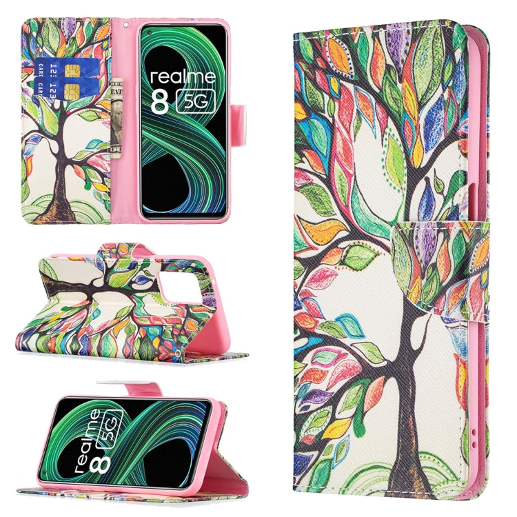 For OPPO Realme 8 5G / Realme V13 Colored Drawing Pattern Horizontal Flip Leather Case with Holder & Card Slots & Wallet(Tree Life) - Realme Cases by buy2fix | Online Shopping UK | buy2fix