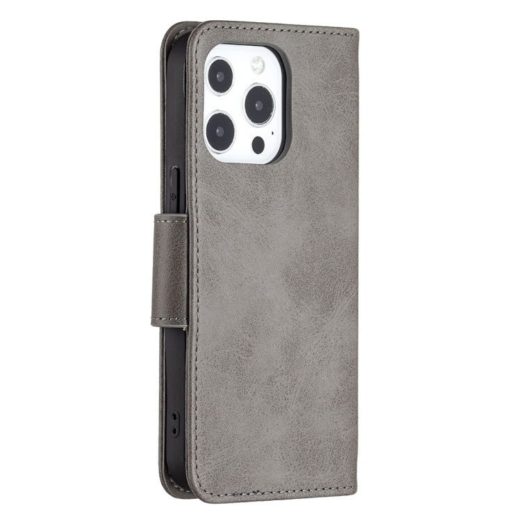 For iPhone 13 Pro Retro Lambskin Texture Pure Color Horizontal Flip PU Leather Case, with Holder & Card Slots & Wallet & Lanyard(Grey) - iPhone 13 Pro Cases by buy2fix | Online Shopping UK | buy2fix