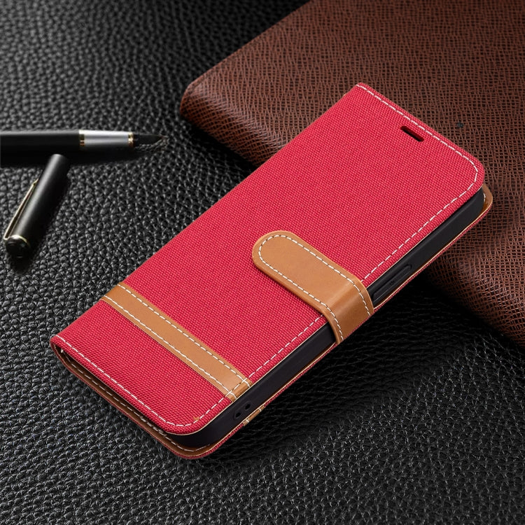 For iPhone 13 Pro Max Color Matching Denim Texture Horizontal Flip Leather Case with Holder & Card Slots & Wallet & Lanyard (Red) - iPhone 13 Pro Max Cases by buy2fix | Online Shopping UK | buy2fix