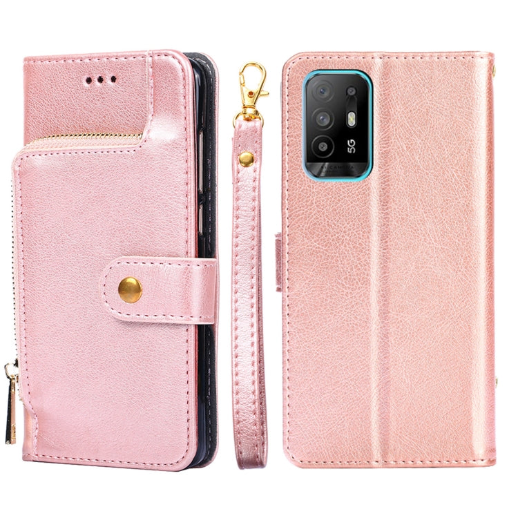 For OPPO A94 5G / F19 Pro+ 5G Zipper Bag PU + TPU Horizontal Flip Leather Case with Holder & Card Slot & Wallet & Lanyard(Rose Gold) - OPPO Cases by buy2fix | Online Shopping UK | buy2fix