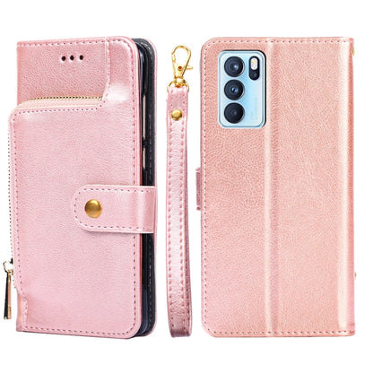 For OPPO Reno6 Pro 5G Zipper Bag PU + TPU Horizontal Flip Leather Case with Holder & Card Slot & Wallet & Lanyard(Rose Gold) - OPPO Cases by buy2fix | Online Shopping UK | buy2fix