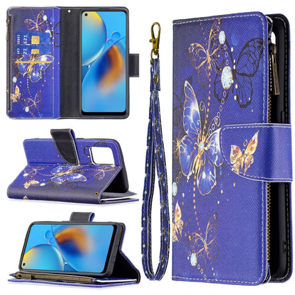 For OPPO A74 4G/F19 4G Colored Drawing Pattern Zipper Horizontal Flip Leather Case with Holder & Card Slots & Wallet(Purple Butterfly) - OPPO Cases by buy2fix | Online Shopping UK | buy2fix