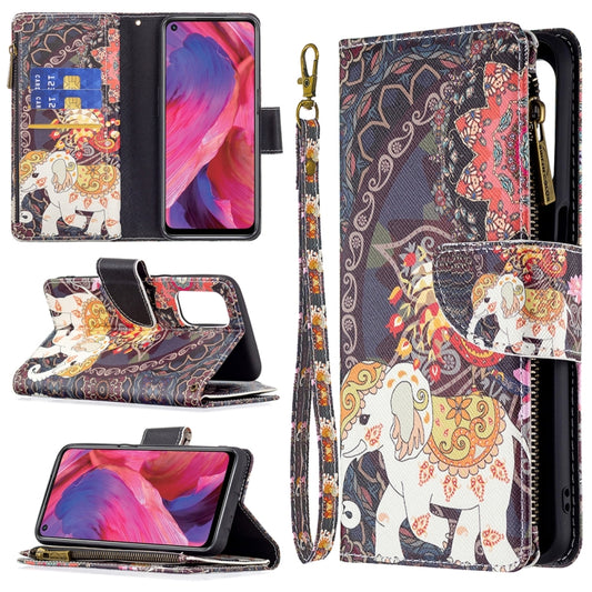 For OPPO A74 5G/A93 5G/A54 5G Colored Drawing Pattern Zipper Horizontal Flip Leather Case with Holder & Card Slots & Wallet(Flower Elephants) - OPPO Cases by buy2fix | Online Shopping UK | buy2fix