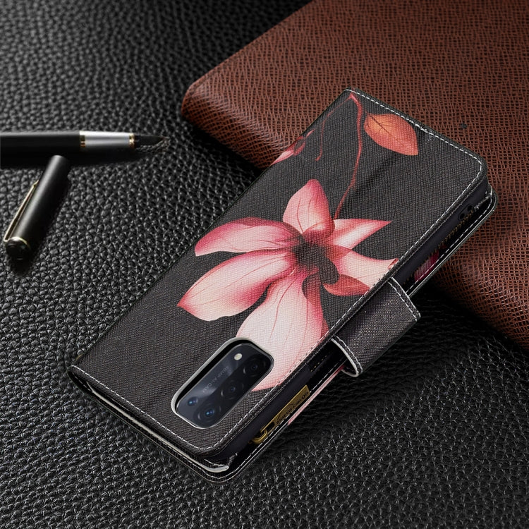 For OPPO A74 5G/A93 5G/A54 5G Colored Drawing Pattern Zipper Horizontal Flip Leather Case with Holder & Card Slots & Wallet(Lotus) - OPPO Cases by buy2fix | Online Shopping UK | buy2fix