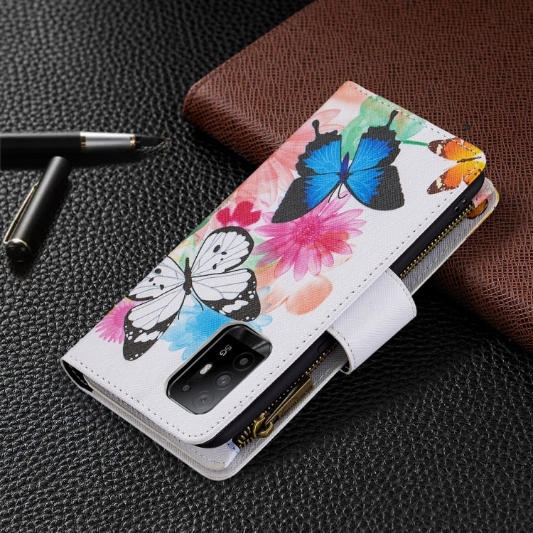 For OPPO A94 5G/F19 Pro+ 5G/Reno5 Z 5G Colored Drawing Pattern Zipper Horizontal Flip Leather Case with Holder & Card Slots & Wallet(Two Butterflies) - OPPO Cases by buy2fix | Online Shopping UK | buy2fix