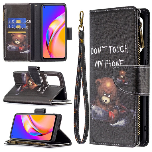 For OPPO A94 5G/F19 Pro+ 5G/Reno5 Z 5G Colored Drawing Pattern Zipper Horizontal Flip Leather Case with Holder & Card Slots & Wallet(Bear) - OPPO Cases by buy2fix | Online Shopping UK | buy2fix