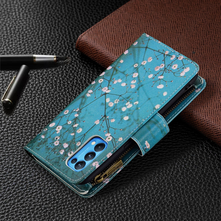 For OPPO Reno5 5G Colored Drawing Pattern Zipper Horizontal Flip Leather Case with Holder & Card Slots & Wallet(Plum Blossom) - OPPO Cases by buy2fix | Online Shopping UK | buy2fix