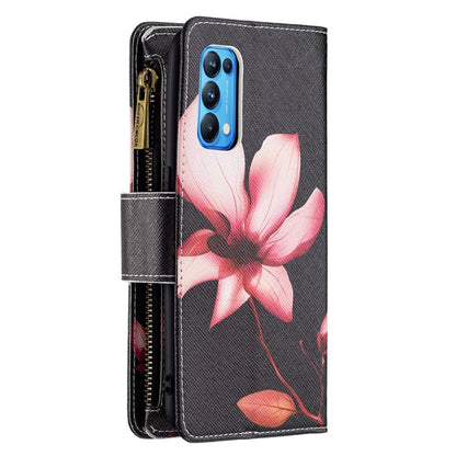 For OPPO Reno5 5G Colored Drawing Pattern Zipper Horizontal Flip Leather Case with Holder & Card Slots & Wallet(Lotus) - OPPO Cases by buy2fix | Online Shopping UK | buy2fix