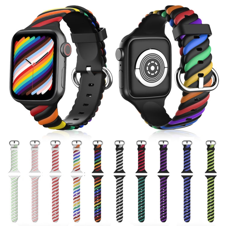 Two-color Twist Silicone Watch Band For Apple Watch Series 9&8&7 41mm / SE 3&SE 2&6&SE&5&4 40mm / 3&2&1 38mm(Black White) - Watch Bands by buy2fix | Online Shopping UK | buy2fix