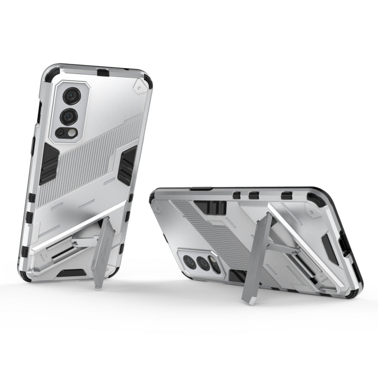 For OnePlus Nord 2 5G Punk Armor 2 in 1 PC + TPU Shockproof Case with Invisible Holder(White) - OnePlus Cases by buy2fix | Online Shopping UK | buy2fix