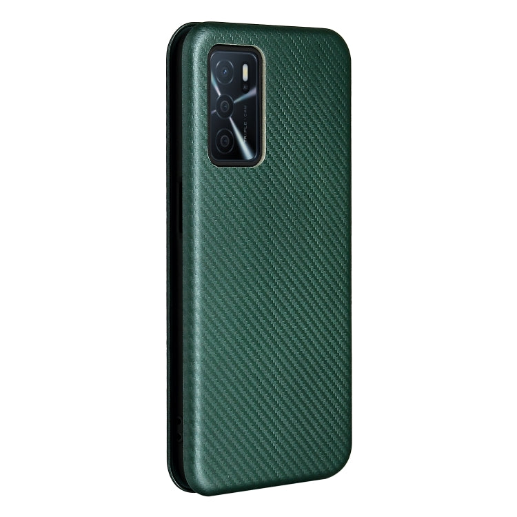 For OPPO A16 Carbon Fiber Texture Horizontal Flip TPU + PC + PU Leather Case with Card Slot(Green) - OPPO Cases by buy2fix | Online Shopping UK | buy2fix