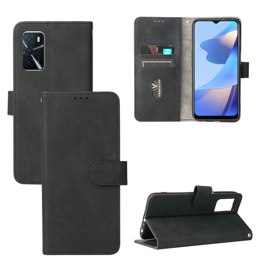 For OPPO A16 Solid Color Skin Feel Magnetic Buckle Horizontal Flip Calf Texture PU Leather Case with Holder & Card Slots & Wallet(Black) - OPPO Cases by buy2fix | Online Shopping UK | buy2fix