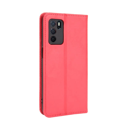 For OPPO A16 Magnetic Buckle Retro Crazy Horse Texture Leather Phone Case(Red) - OPPO Cases by buy2fix | Online Shopping UK | buy2fix