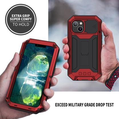 For iPhone 13 R-JUST Sliding Camera Shockproof Life Waterproof Dust-proof Metal + Silicone Protective Case with Holder(Red) - iPhone 13 Cases by R-JUST | Online Shopping UK | buy2fix