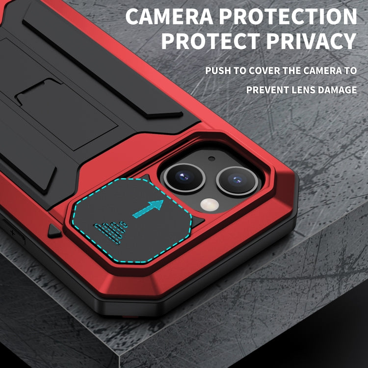 For iPhone 13 R-JUST Sliding Camera Shockproof Life Waterproof Dust-proof Metal + Silicone Protective Case with Holder(Red) - iPhone 13 Cases by R-JUST | Online Shopping UK | buy2fix