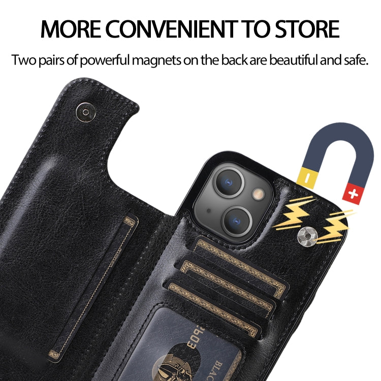 For iPhone 13 Pro Double Buckle Shockproof PU Protective Case with Card Slots & Holder (Black) - iPhone 13 Pro Cases by buy2fix | Online Shopping UK | buy2fix