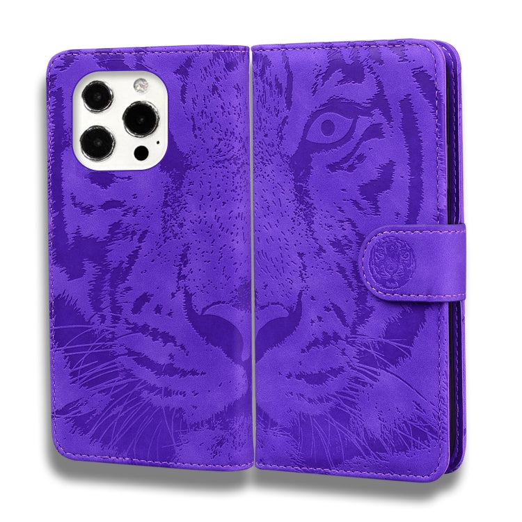 For iPhone 13 Pro Max Tiger Embossing Pattern Horizontal Flip Leather Case with Holder & Card Slots & Wallet (Purple) - iPhone 13 Pro Max Cases by buy2fix | Online Shopping UK | buy2fix
