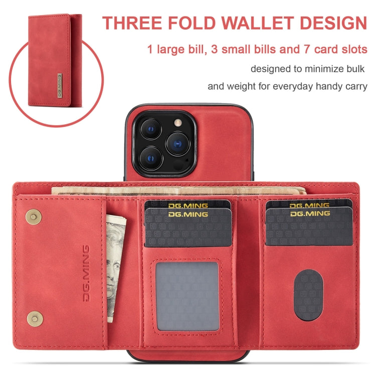 For iPhone 13 Pro Max DG.MING M1 Series 3-Fold Multi Card Wallet Shockproof Case with Holder Function (Red) - iPhone 13 Pro Max Cases by DG.MING | Online Shopping UK | buy2fix