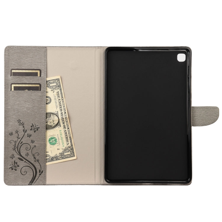 For Samsung Galaxy Tab S6 Lite / P610 Butterfly Flower Embossing Pattern Horizontal Flip Leather Case with Holder & Card Slots & Wallet(Grey) - Tab S6 Lite P610 / P615 by buy2fix | Online Shopping UK | buy2fix