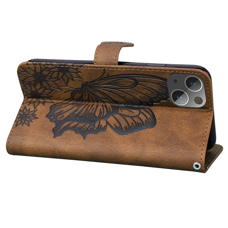 For iPhone 13 Retro Skin Feel Butterflies Embossing Horizontal Flip Leather Case with Holder & Card Slots & Wallet(Brown) - iPhone 13 Cases by buy2fix | Online Shopping UK | buy2fix