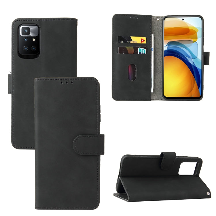 Solid Color Skin Feel Magnetic Buckle Horizontal Flip Calf Texture PU Leather Case with Holder & Card Slots & Wallet For Xiaomi Redmi 10(Black) - Xiaomi Cases by buy2fix | Online Shopping UK | buy2fix