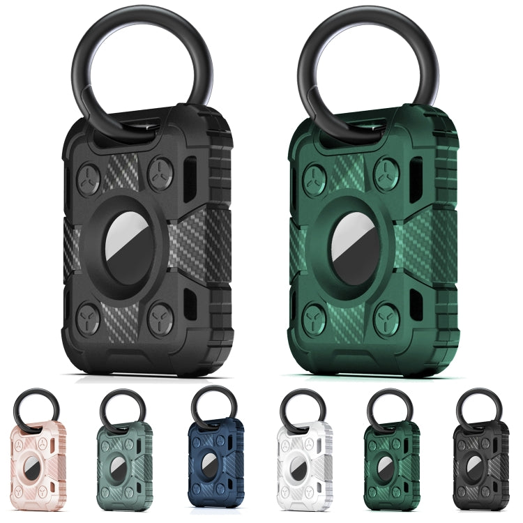 Tank Armor Anti-scratch Shockproof Carbon Fiber TPU Protective Cover Case with Keychain Ring Loop For AirTag(Black) - Key Chain Series by buy2fix | Online Shopping UK | buy2fix