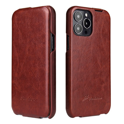 For iPhone 13 Pro Max Fierre Shann Retro Oil Wax Texture Vertical Flip PU Leather Case (Brown) - iPhone 13 Pro Max Cases by FIERRE SHANN | Online Shopping UK | buy2fix