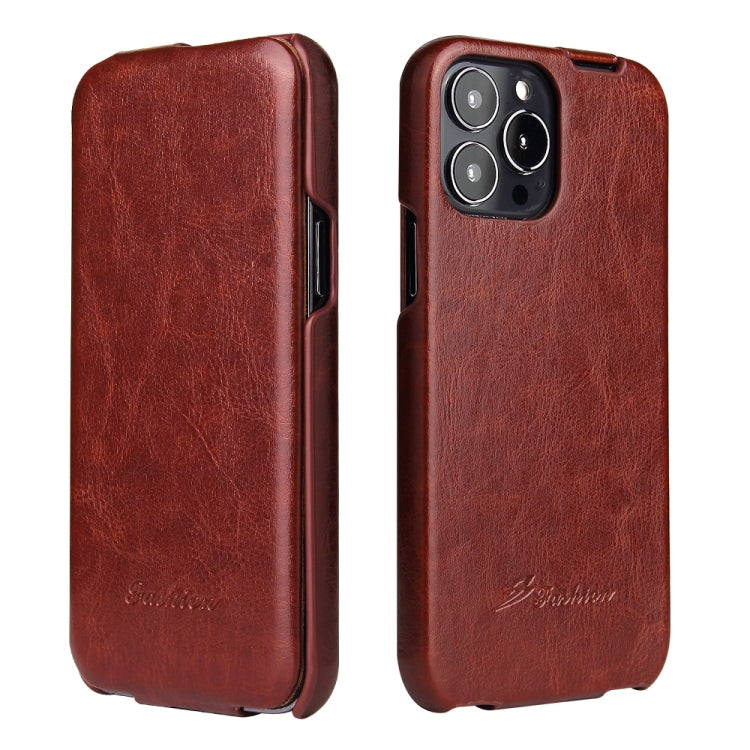 For iPhone 13 mini Fierre Shann Retro Oil Wax Texture Vertical Flip PU Leather Case (Brown) - iPhone 13 mini Cases by FIERRE SHANN | Online Shopping UK | buy2fix