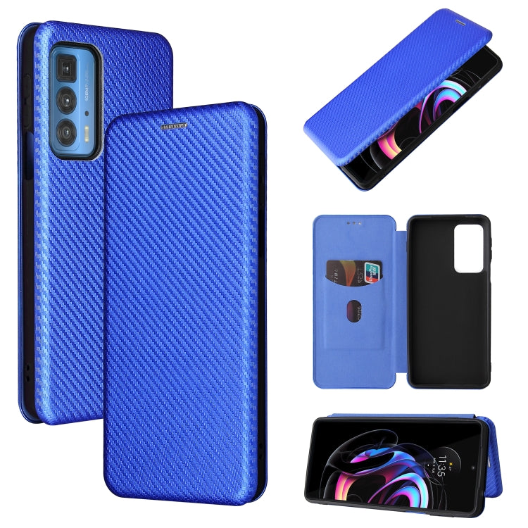 For Motorola Edge 20 Pro Carbon Fiber Texture Horizontal Flip TPU + PC + PU Leather Case with Card Slot(Blue) - Motorola Cases by buy2fix | Online Shopping UK | buy2fix